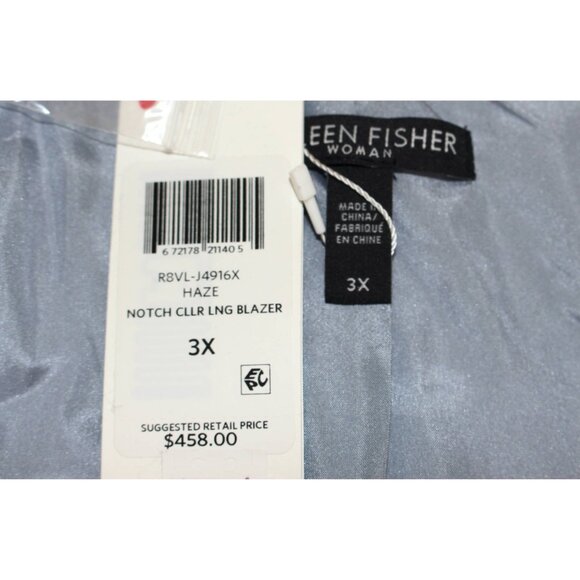 New w/Tags Eileen Fisher 3X Plus - Velvet Notch Collar Long Blazer, Light Blue - Picture 6 of 12